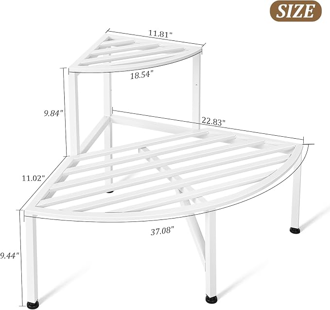 Dipion Corner Plant Stand Outdoor Metal,2 Tier Heavy Duty Ladder Plant Shelf Indoor for Multiple Plants,37.08" L x 22.83" W x 20.07" H,White