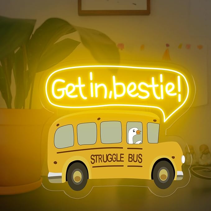 Struggle Bus Neon sign, Funny neon sign USB Powered Dimmable LED Sign for Wall Decor, Gothic Wall Decor Funny Sign Led Signs, Bus Sign for Children's Bedroom Wall, Halloween Home Decor