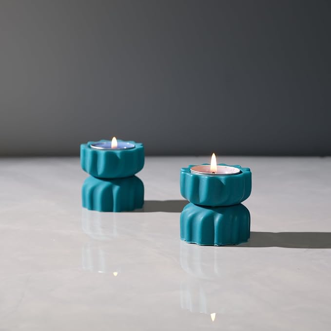 Spiral Grain Tealight Candle Holder Set of 2; Cement Tea Light Votive Candle Holder with a Twist; Decorative Small Cement Tea Light Holder for Coffee or Dining Table Decor; 2 x 2.1 Inches