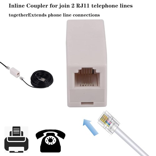 LanSenSu Phone Jack Splitter 2-Pack with Coupler - RJ11 6P4C Male to Female, Beige (3 Way)