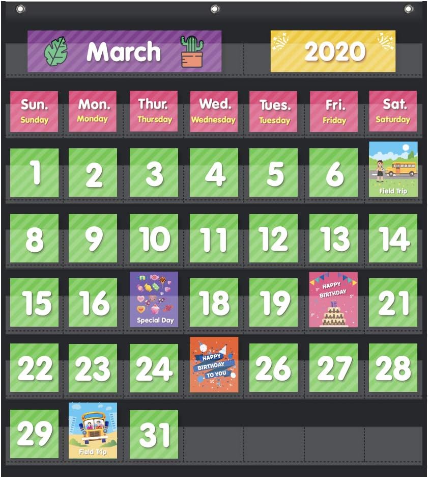 Skiennix Calendar Pocket Chart Set - Versatile Schedule Charts for Classroom Organization