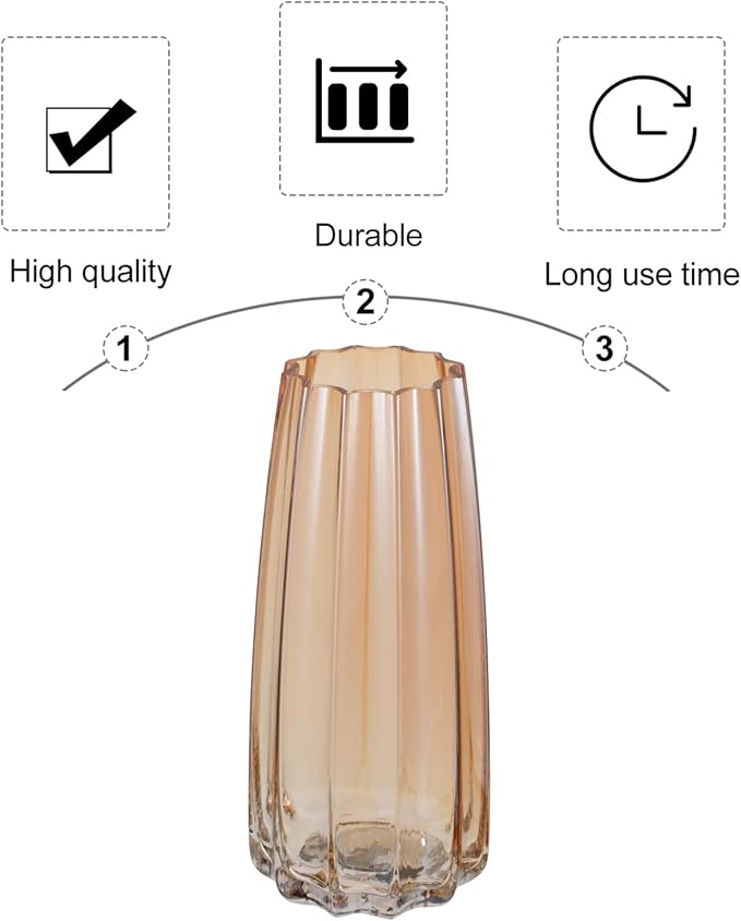 TOYANDONA Creative Electroplated Ribbed Amber Glass Vase Desktop Floral Container for Home Decoration and Flower Arrangement Gift for Special Occasions