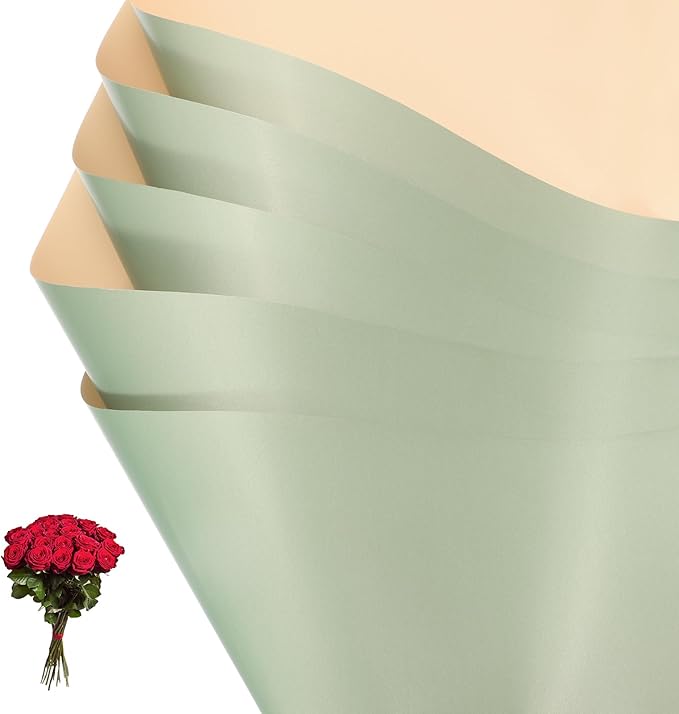 PATIKIL Flower Gift Wrapping Paper, 20 Sheets Double Sided Waterproof Bouquet Paper Wrap Florist Packaging Floral Papers for Wedding DIY Craft Valentine Mother's Day, Green