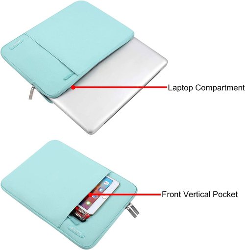 MOSISO Laptop Case - 13 Inch Sleeve for MacBook Air & Pro | Mint Blue Polyester with Pocket