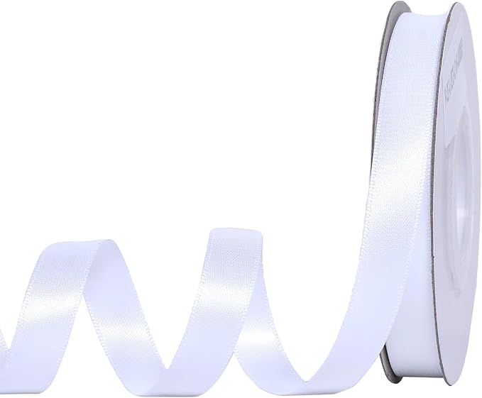 YAMA White Double Faced Satin Ribbon 1/2 Inch 25 Yards Thin White Fabric Ribbons for Gift Wrapping Crafts Bows Wedding Party Christmas Decoration Floral Arrangement