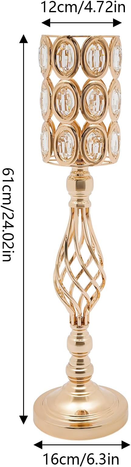 Wedding Centerpieces for Tables, 10 Pcs Vases for Centerpieces with Crystal Beads, 24in Tall Wedding Vase for Tables, Metal Flower Vase Stand with Crystal Beads for Wedding (Gold)