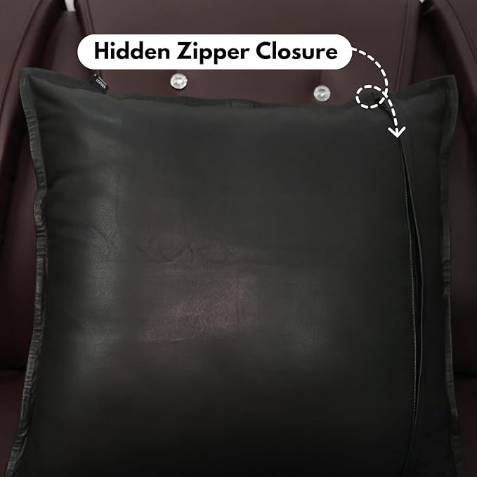 D DOLLY LAMB Lambskin Leather Pillow Cover - Sofa Cushion Case - Decorative Throw Covers for Living Room & Bedroom, 22x22 Inches - Black Box