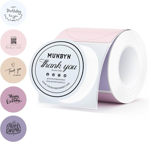 MUNBYN 2-Inch Round Thermal Labels - Colorful Stickers for Canning & Baking | 150 Sheets per Roll