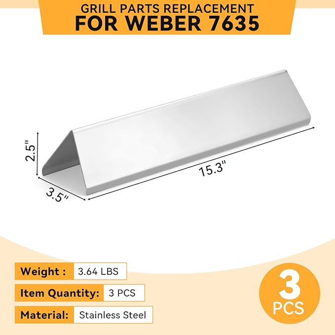 KifonMetals 7635 15.3" Flavorizer Bars for Weber Spirit I & II 200, Spirit E210 S210 E220 S220 Gas Grill with Front-Mounted Control, for Weber Spirit Grill Parts, Stainless Steel, 3 PCS