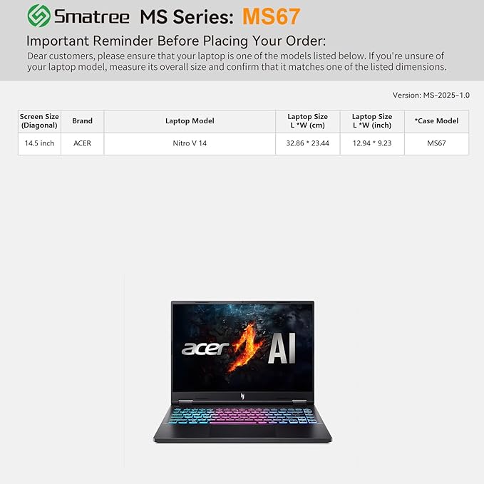 Smatree MS67 Hard EVA Protective Sleeve Case with Stand Compatible for 14.5 inch Acer Nitro V 14, Green