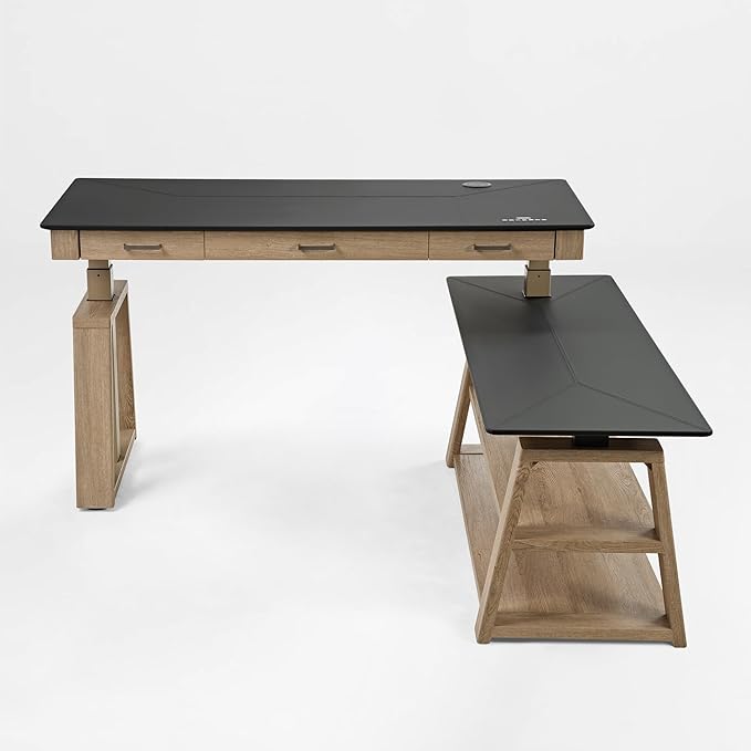 EUREKA ERGONOMIC L Shaped Standing Desk Ark EX, 60in Executive Adjustable Height Office Desk with Drawers,Computer Desk with Storage, Modern Executive Home Office,Oak Grey