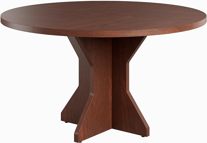 Garvee Round Dining Table for 4-6 People - 47" Circle Kitchen Dinner Table with Sturdy Pedestal Base, Small Spaces Dinning Room Furniture for Living Room, Kitchen, Apartment, Walnut