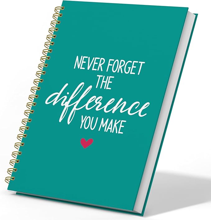 DSHFG Notebook Journal for Women Employees Gifts, Notebooks for Work Office Supplies, Appreciation Gifts Thank You Gift, Green Spiral Notebook, Never Forget The Difference You Make, 5.5x8.3