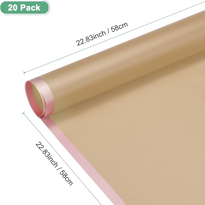 M METERXITY 20 Sheets Flower Wrapping Paper Bouquet, 23 Inch Khaki Gold Edge BOPP Waterproof Floral Wrapping Paper Flower Packaging DIY for Wedding/Party/Birthday/Gift Bouquet Wrap Paper