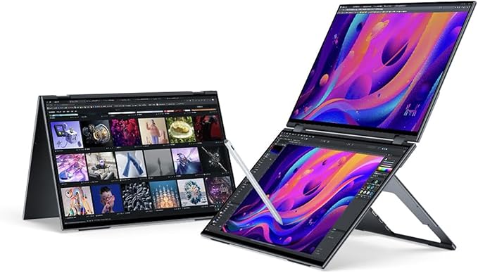 EHOMEWEI Dual View Portable Monitor Double Touch Screen 16"*2 FHD 60Hz 100% DCI-P3 400 Nit Stylus Support CNC Metal Shell for Laptop Tablet Phone for Windows MacOS X2