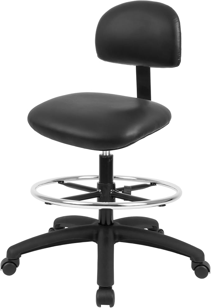 Chair Master FSS Series Square seat Tall (24"-34") seat Height Chair. Vinyl-for Office, Garage, Desk, Shop, Computer, Doctor, Medical, Easy to Clean! 18" Footring (Black, Tall, _Standard Casters)
