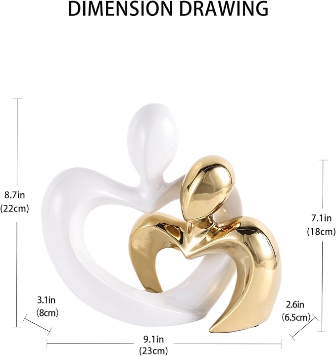Gold Home Decor,Couple Statue Decor,Tv Stand Decor Living Room Decor Table ,Abstract Art Ceramic Statue and Sculpture,White Statues for Decor Couple Sculpture, Unusual Home Decor (White Gold)