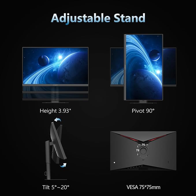 INNOCN 24.5" Monitor 1920 x 1080p 240Hz 1ms Gaming PC Computer IPS Display HDR400 HDMI, DisplayPort, Height/Pivot Adjustable Stand, Mountable, Black - 25G2H Plus
