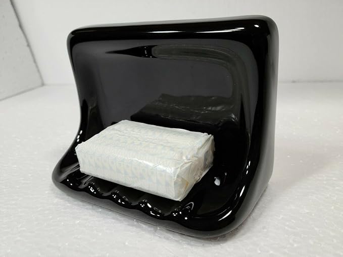 Black Ceramic Tile Shower Soap Dish Tray Bathtub Vintage Mid Century Modern Vintage Retro