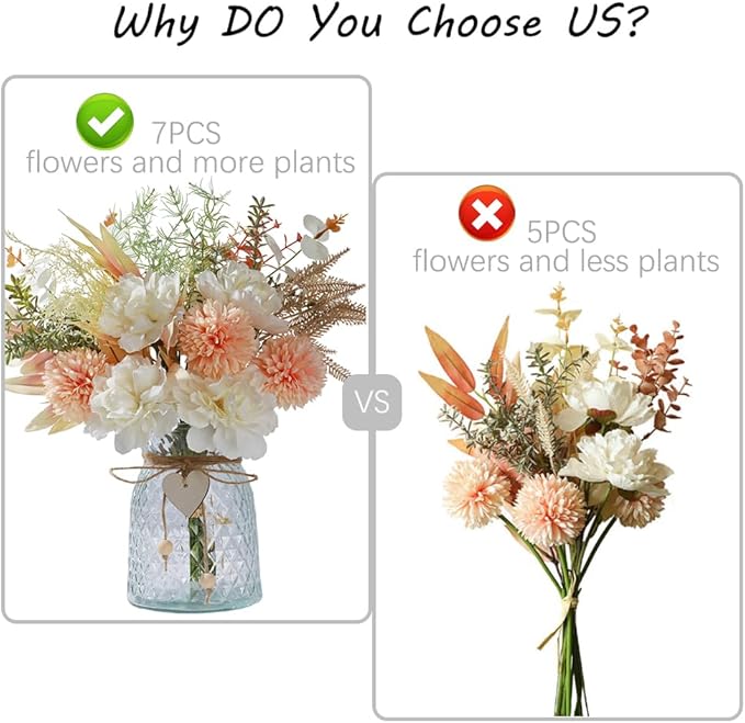 Silk Flowers with Vase, Artificial Flowers Arrangement with Glass Vase Faux Peony Hydrangea for Decoration Table Centerpiece (Peony White Pink)