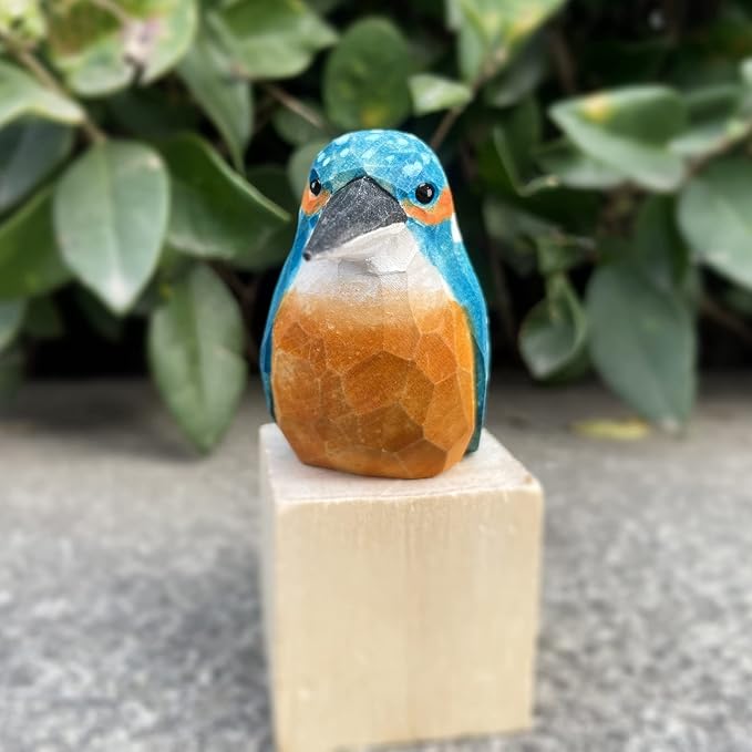 Bird Figurines Hand Carved Painted Wooden Statues for Home Decor, Gift for Bird Lovers,Housewarming, Birthday, Christmas, Anniversaries (NO.15-European Kingfisher)