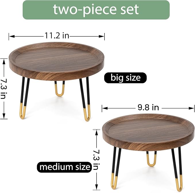 OBTAIN Plant Stand Indoor Outdoor,2 Set Mid Century Style Walnut Wood Color Plant Stand,Waterproof Design Modern Plant Table,Easily Assemble Come With Tools,Nice For Room Decor (M,L)