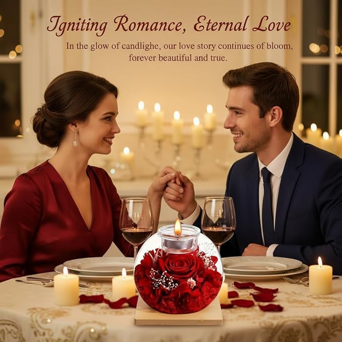 Birthday Gifts for Women,Eternal Preserved Real Rose with Scented Candle(Vinilla9Pcs+Rose9Pcs),Preserved Rose in Glass Dome, Christmas Valentine Mothers Day Gifts for Her Mom Girlfriend,Home Decor