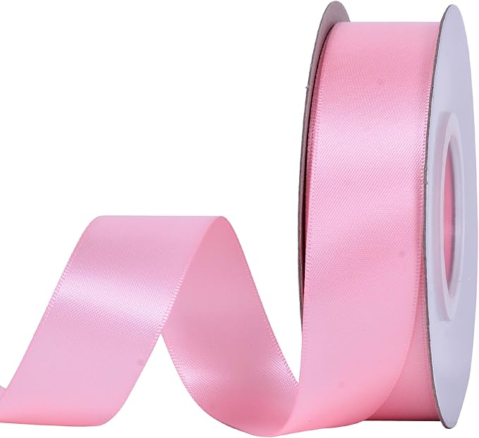 YAMA Pink Double Faced Satin Ribbon, 1 Inch 25 Yards, Great for Crafts Bows Flower Bouquet Wedding Home Decor Gift Wrapping