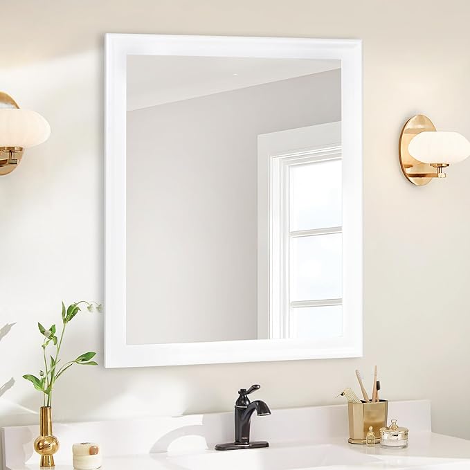 CULER White Wall Mirror for Bathroom,Rectangle Rustic Large 30 x 36 inch Hanging Vanity Mirrors for Living Room,Bedroom,Entryway