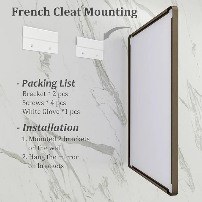28x36 Bronze Framed Mirror, Brushed Bronze Metal Bathroom Vanity Mirror for Wall, Modern Rectangle Mirror, Rounded Corner, Anti-Rust, Tempered Shatterproof (Horizontal/Vertical)