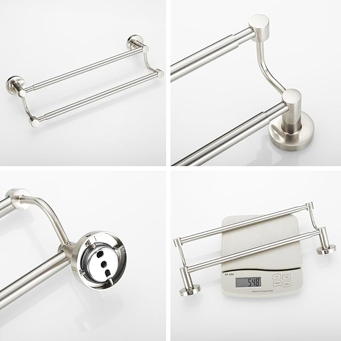 BESy Adjustable 16-26 Inches Double Bath Towel Bar for Bathroom SUS304 Stainless Steel Towel Holder, Hotel Style Wall Mount with Screws Hand Towel Bar Towel Rack Rod Hanger, Brushed Nickel Finish