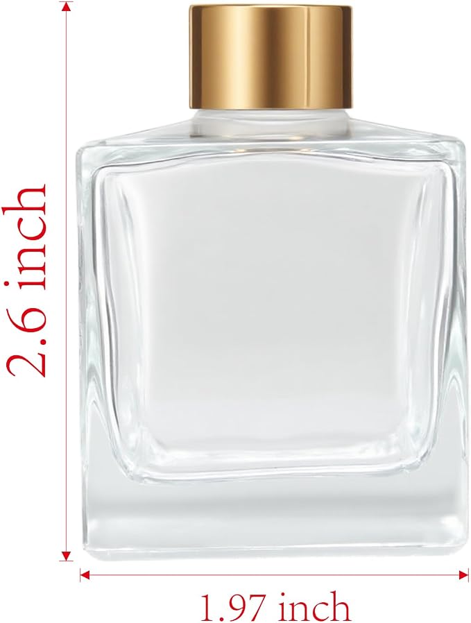 Squre Glass Diffuser Bottles with Gold Caps, Set of 4-3.7" High,200ml 6.7 fl oz. Fragrance Accessories Use for DIY Replacement Reed Diffuser Sets