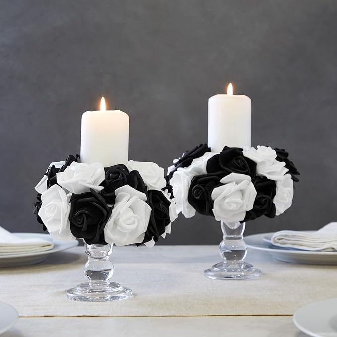 Bright Creations Black & White Roses Stemless Foam Rose Heads - 100 Pack, 3 in Polyethylene Craft Foam - Faux Flowers for DIY Arrangements & Wedding Flowers