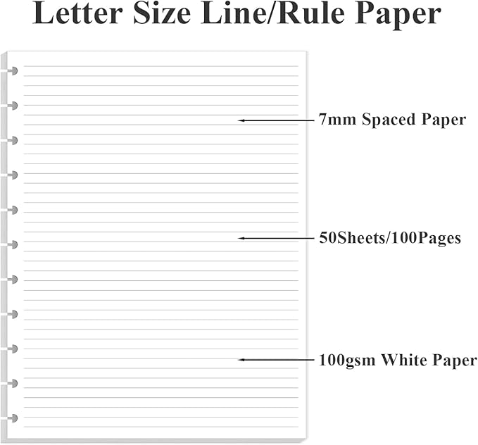Letter Size Discbound Refill Paper, 11 TUL Paper Refills - 50 Sheets/100 Pages Loose Leaf Planner Refills, 5 Sheets Dividers, 8.5" x 11"