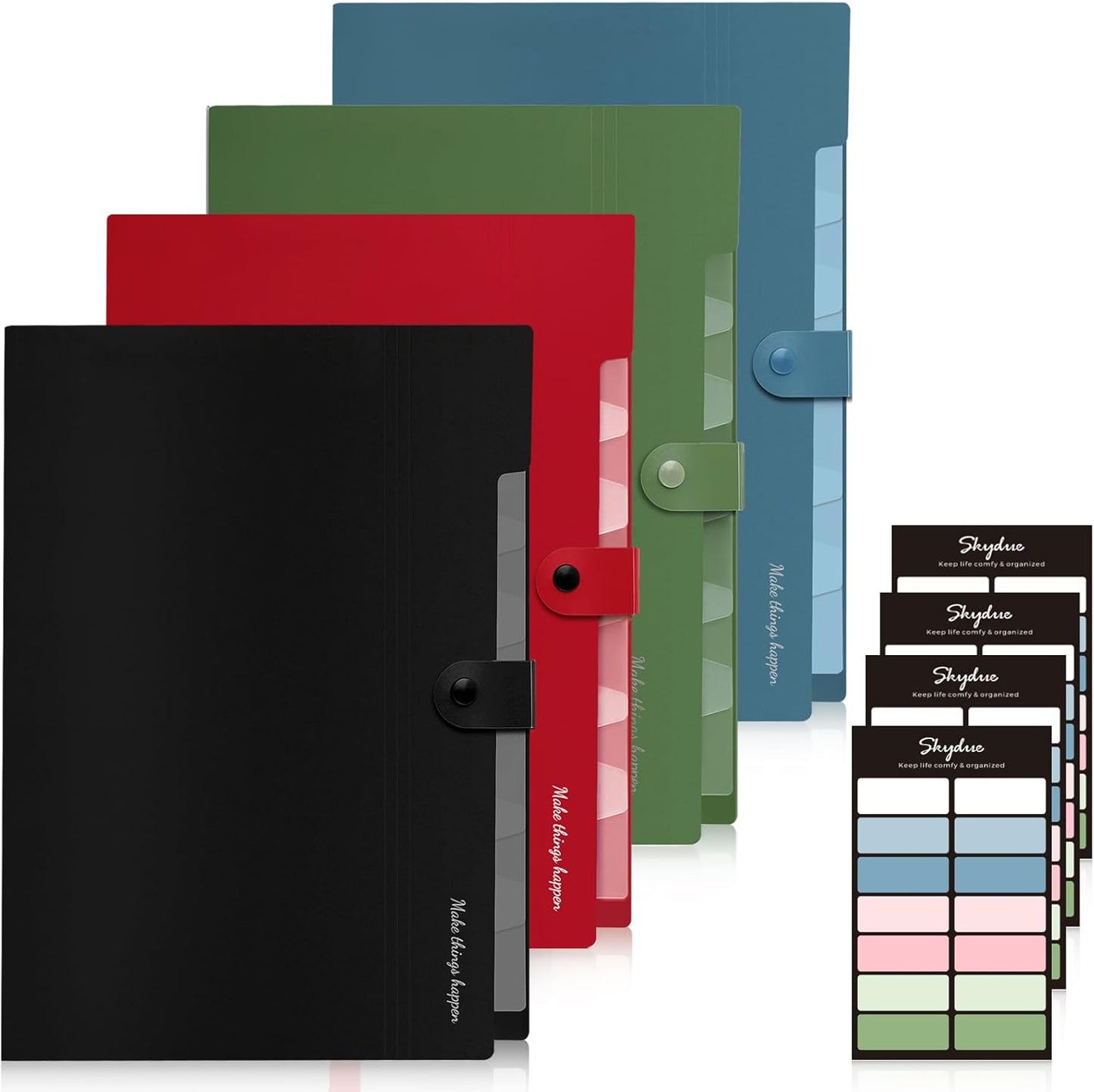 SKYDUE Accordion File Organizer - 8 Pockets, Portable A4 Document Folders with Snap Closure | Pack of 4