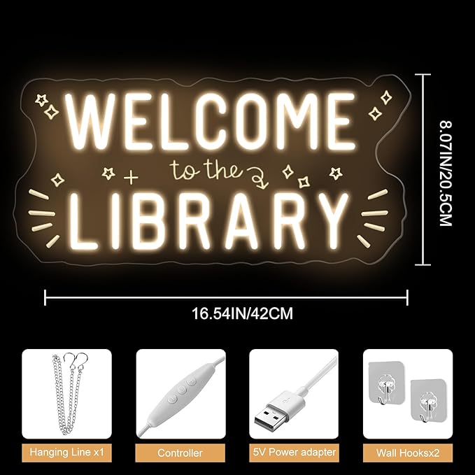 Welcome to the library neon sign, Classroom Door Hanger, teacher Christmas Gift, Bedroom neon sign, Classroom Decor, Reading Corner Decoration, Teacher Office Decor, Opening Season Theme Party Props