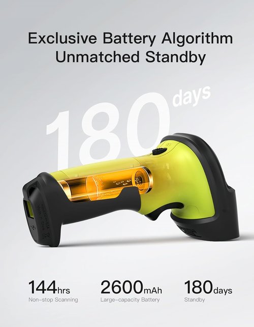 Inateck Wireless Bluetooth 2D Barcode Scanner - Fast & Accurate QR Code Scanning | 180-Day Battery Life, iOS/Android/Windows Compatible