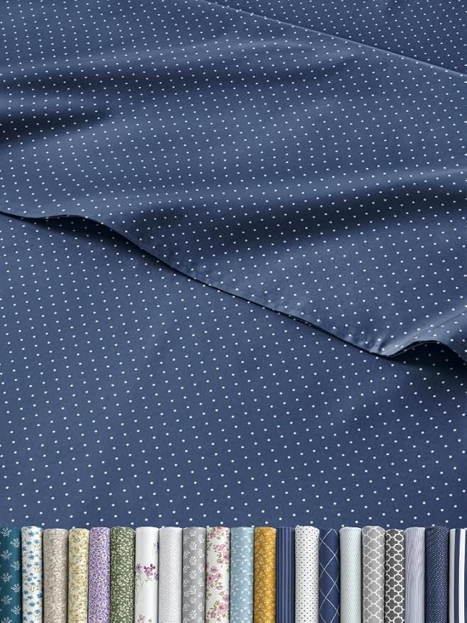 Navy Blue Polka Dots Bed Sheet Set – 1 Flat & 1 Fitted Sheet & 1 Pillowcase w/ Deep Pockets – Polka Dot Bedding - Ultra-Soft, Wrinkle & Fade Resistant - Comfy, Breathable & Cooling - Twin XL Size Set