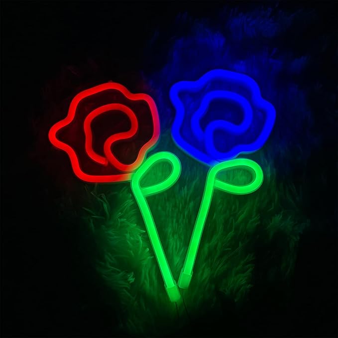 ENUOLI Rose Neon LED Signs Red Rose Flower with Green Stem Art Wall Sign for Cool Light,USB/Battery Operated Night Neon Light Flower Decor for Party,Bedroom,Bar,Wedding,Gift (Red)