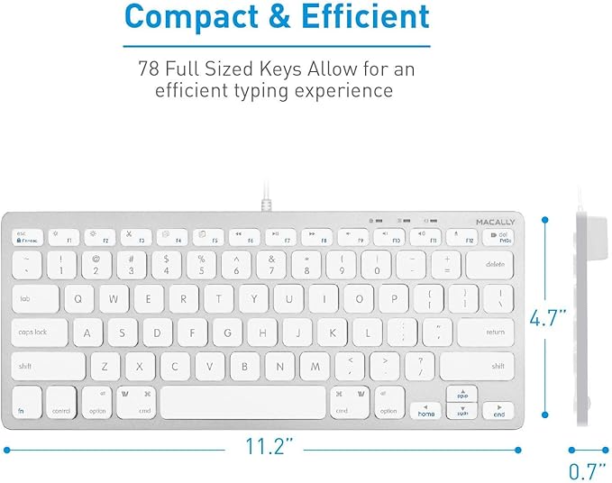 Macally USB C Mini Keyboard and a USB C Wired Mouse, Excellent Accessories for New MacBook Products