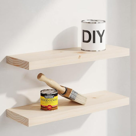 Homeforia 20 inch Wood Floating Shelves, High End Solid Natural Wood 20inch Floating Shelf for Wall Mounted, Unfinished Wooden 20in Floating Shelves, Heavy Duty Bracket, 20 X 6.5 X 1.75 inch, Set of 4