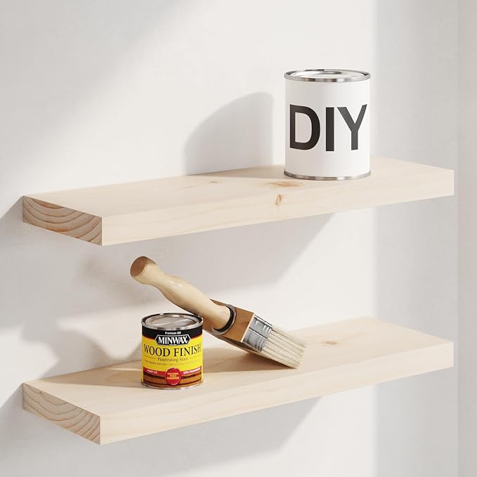 Homeforia 20 inch Wood Floating Shelves, High End Solid Natural Wood 20inch Floating Shelf for Wall Mounted, Unfinished Wooden 20in Floating Shelves, Heavy Duty Bracket, 20 X 6.5 X 1.75 inch, Set of 3