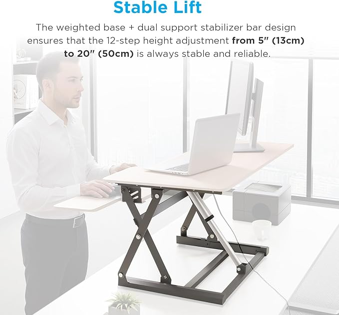 32" Electric Standing Desk Converter, Dyropcurv Series Height Adjustable Computer Desk Ergonomic Home Office Desk for Adults, Sit to Stand Desk with Quiet Motor, Light Wood