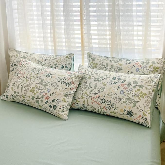 VM VOUGEMARKET Green Flower Comforter Set Queen,Bright Fresh Forest Botanical Bedding Set,Soft & Lightweight Comforter for Girls Women-Green White