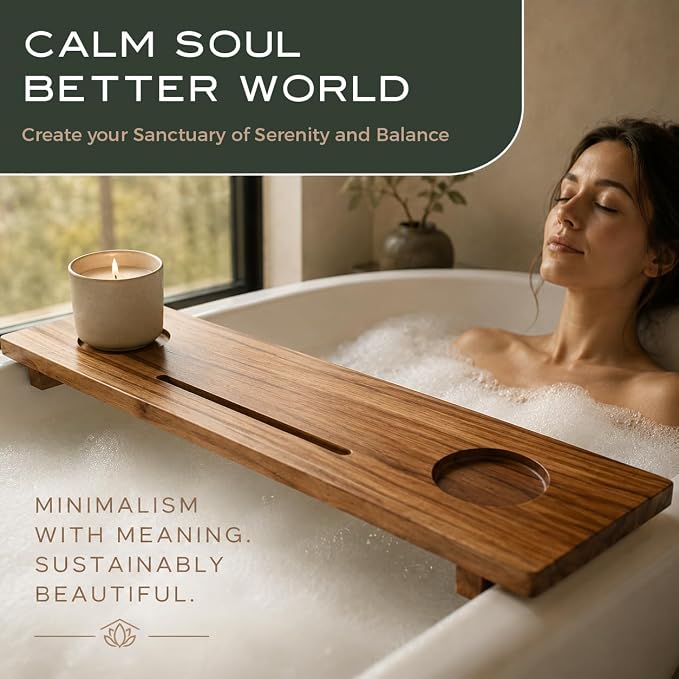 Teak Bathtub Tray for Tub 29” | Bath Tub Tray Wood for Small Tubs, Bath Tray for Tub, Bathtub Trays for Tub, Bath Table Tray for Home Spa | Fjord by JapandiSpirit