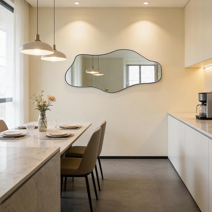 Irregular Mirror Full Length, 67"x31" Asymmetrical Tempered Glass Mirrors, Modern Large Organic Frameless Mirrors for Entryway Hallway Bedroom Living Room, Horizontal or Vertical Hanging