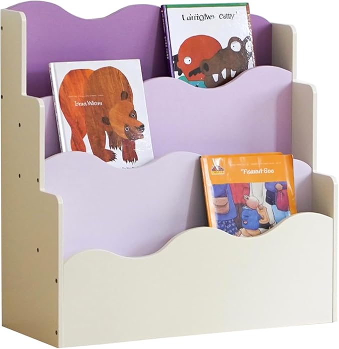 Kids Bookshelf Montessori Shelf for Toddlers, Front-Facing Book Organizer for Children, Pastel Nursery Floor Bookshelf, Wave Design Reading Corner Display Rack
