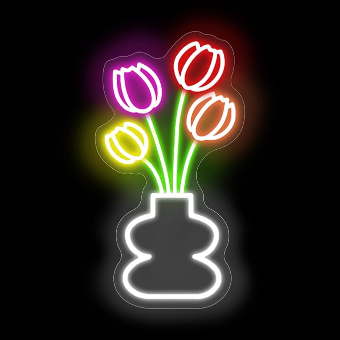 Tulip Flower Neon Sign for Wall Decor LED Tulip Lamp for Bedroom Wall Decor Flower Shop Decor, Tulip Sign for Living Room Studio Bedroom Party Decoration, Mother's or Valentine's Day Gifts