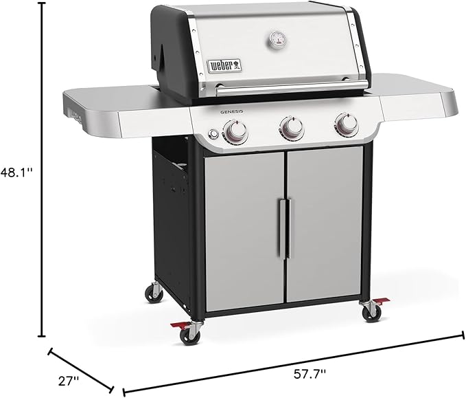 Weber Genesis S-315 Liquid Propane Gas Grill for Outdoor Grilling, 3 Burners, Stainless Steel