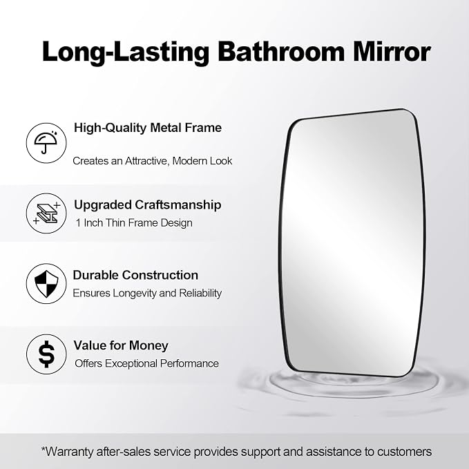 ANDY STAR 18x48 Full Length Wall Mirror, Matte Black Oblong Shaped Body Mirror with Stainless Steel Metal Frame, Rounded Corner Design for Floor and Leaning